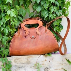 Handmade Leather Bag Purse Crossbody Hand Stamped Embellished BOHO